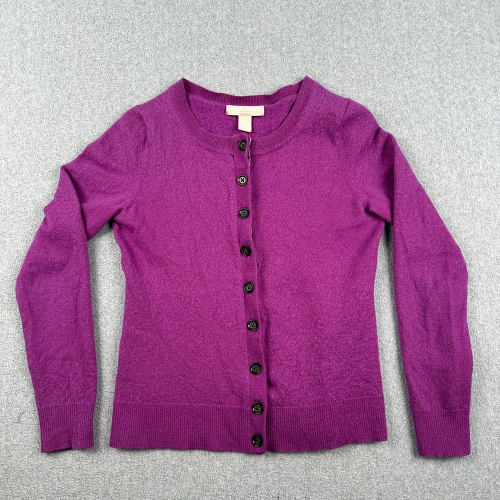 Banana Republic Cardigan Womens S Extra Fine Merino Purple Flower Button-down
